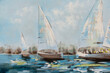 Fragment of oil painting on canvas depicting sailing boats over water oil painting on canvas. Impasto artwork. Impressionism art.. Impasto artwork. Impressionism art.