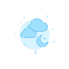 Clear night, moon vector icon. Flat illustration. Filled line style. Blue monochrome design. Editable stroke. Adjust line weight.