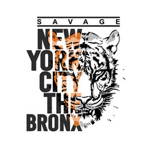 New York City With Tiger Silhouette Illustration, Design For T-shirt, Sticker, Wall Mural, Vector Illustration