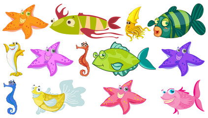 Wall Mural - Sea animals cartoon collection