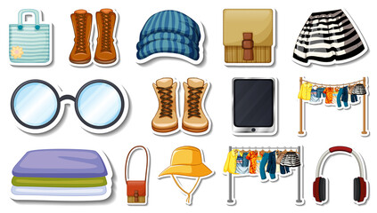 Canvas Print - Sticker set of clothes and accessories