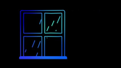 Wall Mural - Rain drops, rainfall in window frame. Seamless loop hand drawn illustration animation. Night scene. Luma matte.