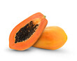 Whole and half ripe papaya isolated on white background.