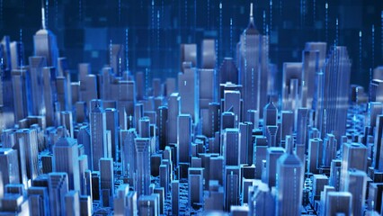 Wall Mural - Digital technology city building, future high-tech city. Aerial view of the city, corporate publicity background video.