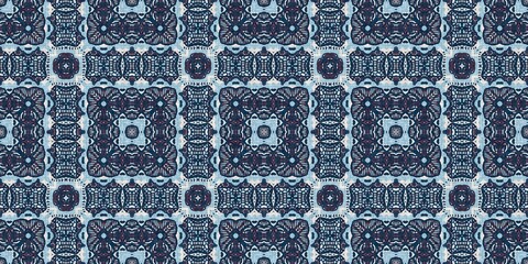  Indigo blue red batik geo nautical seamless border pattern. Modern marin geometric kaleidoscope banner. Nantucket fabric textile style. Summer rustic masculine worn linen effect edging trim tape 