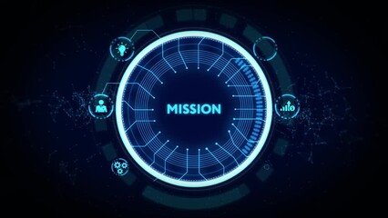 Mission concept. Finacial success concept on virtual screen. Business, technology, internet and networking concept.