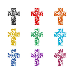 christian cross wooden icon color set