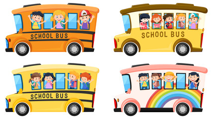 Sticker - Student in school bus on white background