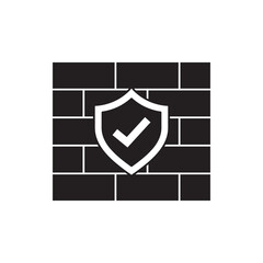 Sticker - Check firewall protection in black flat glyph, filled style isolated on white background