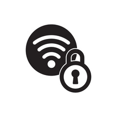 Sticker - Wifi protection icon in black flat glyph, filled style isolated on white background