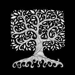 Aufkleber - Old big family tree with roots. Isolated on white background. Concept Art for your design. Design interior ideas.