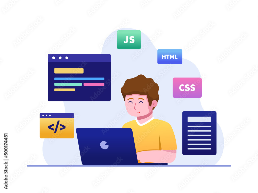 Vector de Stock A Children Learning Coding or Computer Programming Flat ...