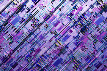 3d illustration of a realistic model of a robot or  purple cyber armor. Close-up equipment for mining crypto-bitcoin; ether. Video cards; motherboards