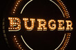 Interior burger pub signboard with light bulbs
