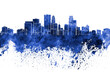 Minneapolis skyline in blue watercolor on white background