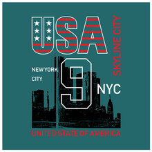 Vintage Typography New York City Skyline City, T-shirt Graphics, Print, Poster, Stencil, Banner, Flyer, Postcard, Vector 