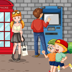 Canvas Print - ATM machine street scene with people