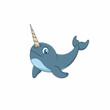 Cute and adorable cartoon narwhal vector