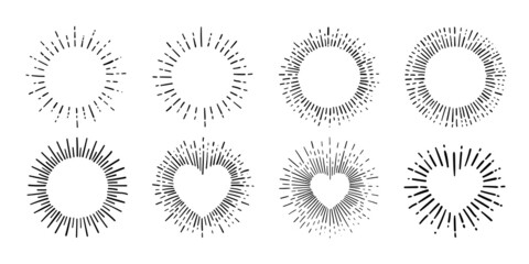 Wall Mural - sunburst, explosion effects, vintage doodle isolated on white background