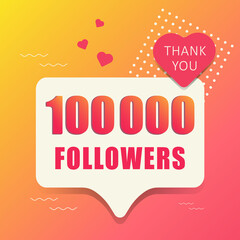 Wall Mural - 1 adorable banner 100 000 followers. Thank you. Banner, button, poster for social media. Vector illustration.