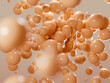 3d render of orange glossy balls floating around. Abstract composition of collagen bubbles or stem cells