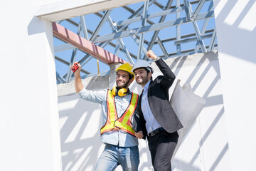 Poster - Engineer with businessman are planning construction in construction site,New residential subdivision home building work site.