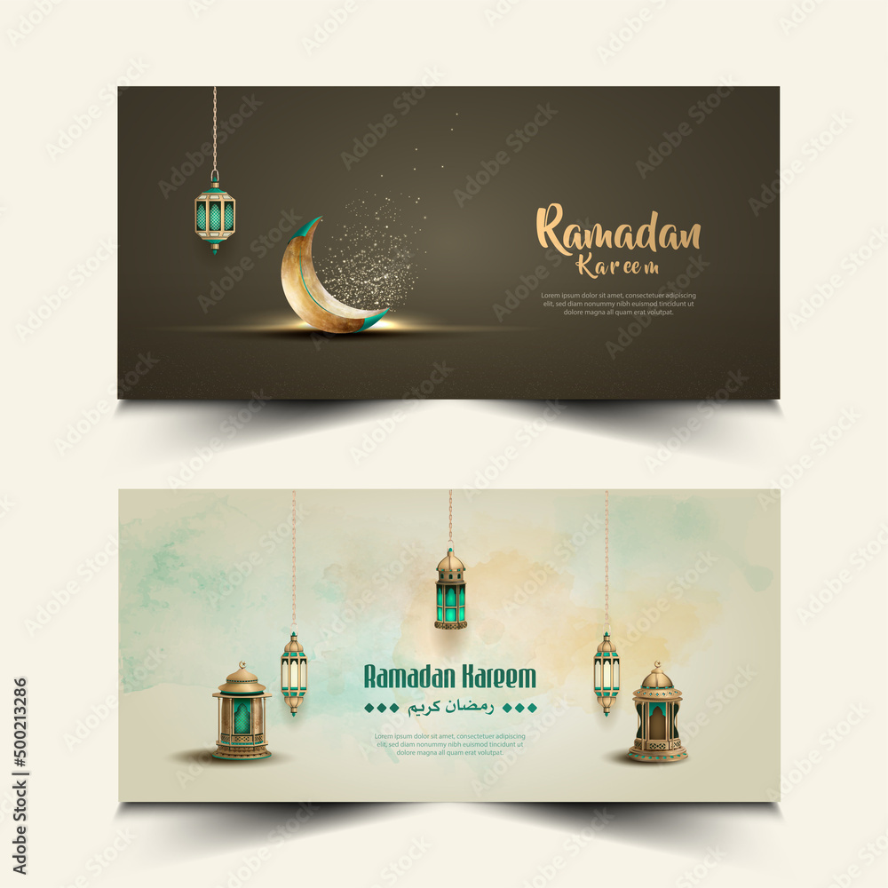 Set of islamic greetings ramadan kareem card design with beautiful ...