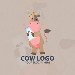 Wall Mural - Logo for your business with cute cow character