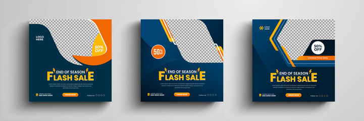 Wall Mural - flash sale social media post design, product promotion instagram template, square sale banner set