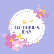 Happy Mother's Day Card Pink Flowers On A Blue Frame With An Inscription Happy Mother's Day
