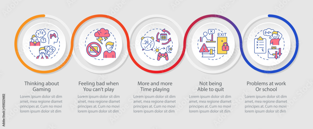 Vetor Signs of game addiction loop infographic template. Mental health ...