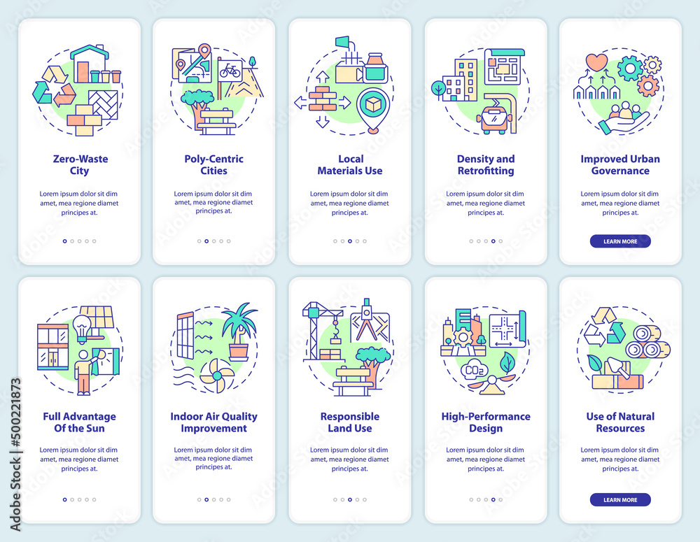 Green design principles in architecture onboarding mobile app screen ...