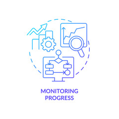Wall Mural - Monitoring progress blue gradient concept icon. Business analytics task abstract idea thin line illustration. Market research. Live test. Isolated outline drawing. Myriad Pro-Bold font used