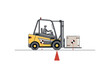 Forklift load capacity. Flat line vector design of forklift with operator and load.