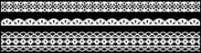 Set Of Wide Lace Ribbons With Print. Black Design Elements Isolated On White Background. Seamless Pattern For Creating Style Of Card With Ornaments. Lace Decoration Template, Ribbons For Design
