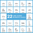 Line icons set of women's shoes. Footwear icons