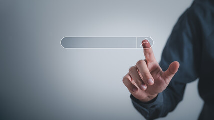 Wall Mural - man's hands are finger point to searching for information. using search console with your website. d