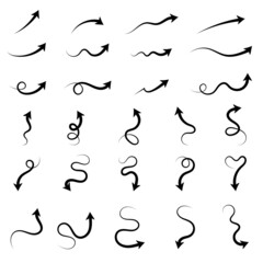  Art & IllustrationHand Drawn Vector illustration of a curved arrow. Black pointer isolated Doodle on white background. The head has a thick line, the other side has a pointed end.
