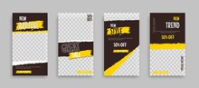 Set Of Editable Minimal Square Banner Template. Black Yellow White Background Color With Geometric Shapes For Social Media Post, Story And Web Internet Ads. Vector Illustration