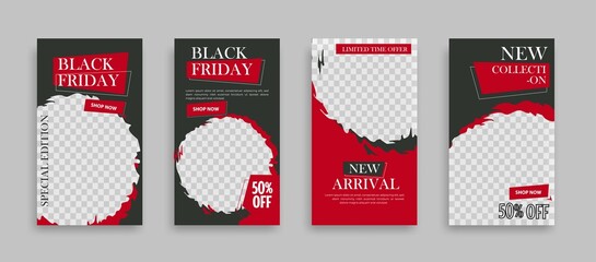 Wall Mural - Black friday sosial media post template with red and black background