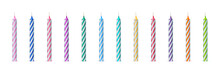 Row Of Striped Swirl Candles With Different Colors, 3d Decoration For Anniversary Cake