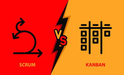 SCRUM vs KANBAN , vector  