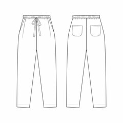 Wall Mural - Fashion technical drawing of pajama pants with drawstring waist. Relax fit trousers fashion flat sketch