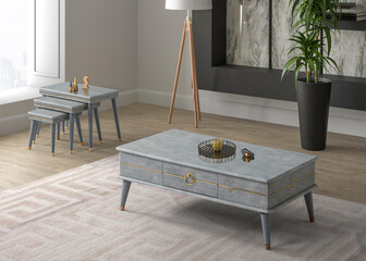 Wall Mural - 3D rendering interior coffee table . Decorated 