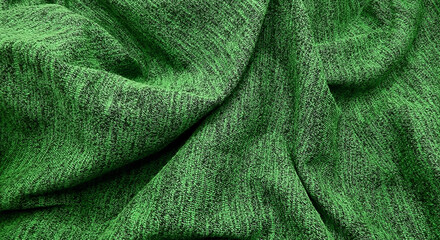 Wall Mural - green textile cloth texture, close-up of fabrics, abstract images of fabrics. warm green dark sweater fabric texture background, wool close up (focused at center). season winter autumn spring.