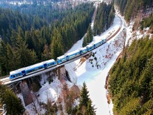 Drone View Of The Train In The Valley