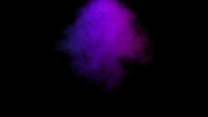 Wall Mural - Abstract design background with purple smoke jet illuminated by multicolored neon light moving to the down, mystic steam template, smoky pattern, loop stock video.