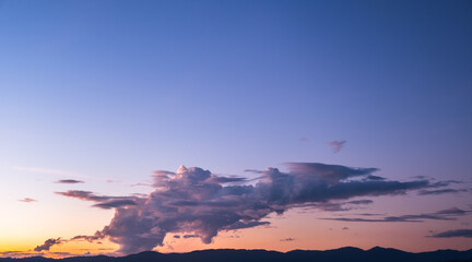 Wall Mural - colorful sunset and sunrise with clouds.blue and orange color of nature.many white clouds in the blu