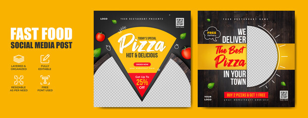 Wall Mural - fast food social media banner post template with abstract background, restaurant logo and business i