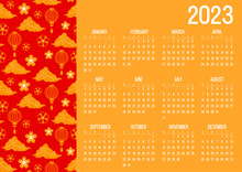 Calendar 2023. Vector, Asia Folk Style. Flowers. Flat Style.	
